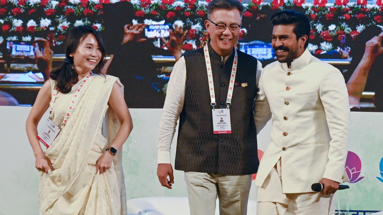 Ram Charan also made the G20 delegates groove to the Oscar-winning song 'Naatu Naatu'. Credit: AFP Photo