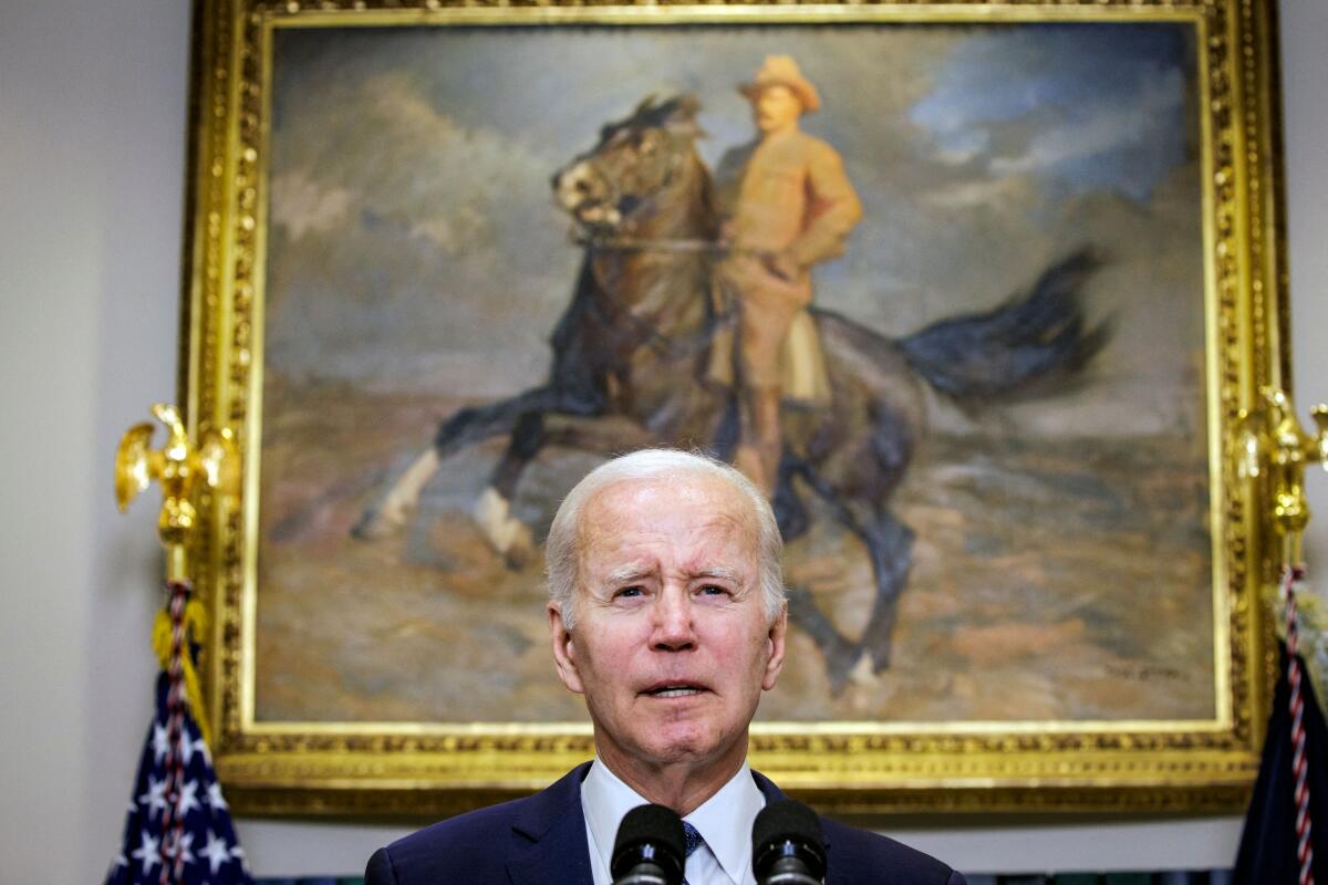 US President Joe Biden delivers remarks on the bipartisan budget agreement in the Roosevelt Room of the White House in Washington. Credit: AFP Photo