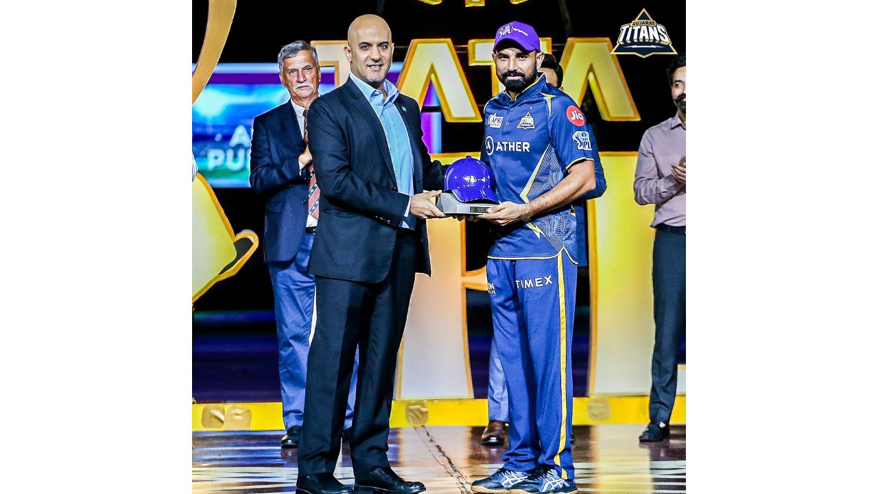 Gujarat pace spearhead Mohammed Shami got the purple cap as the leading bowler for his 28 wickets. Credit: Instagram/@gujarat_titans