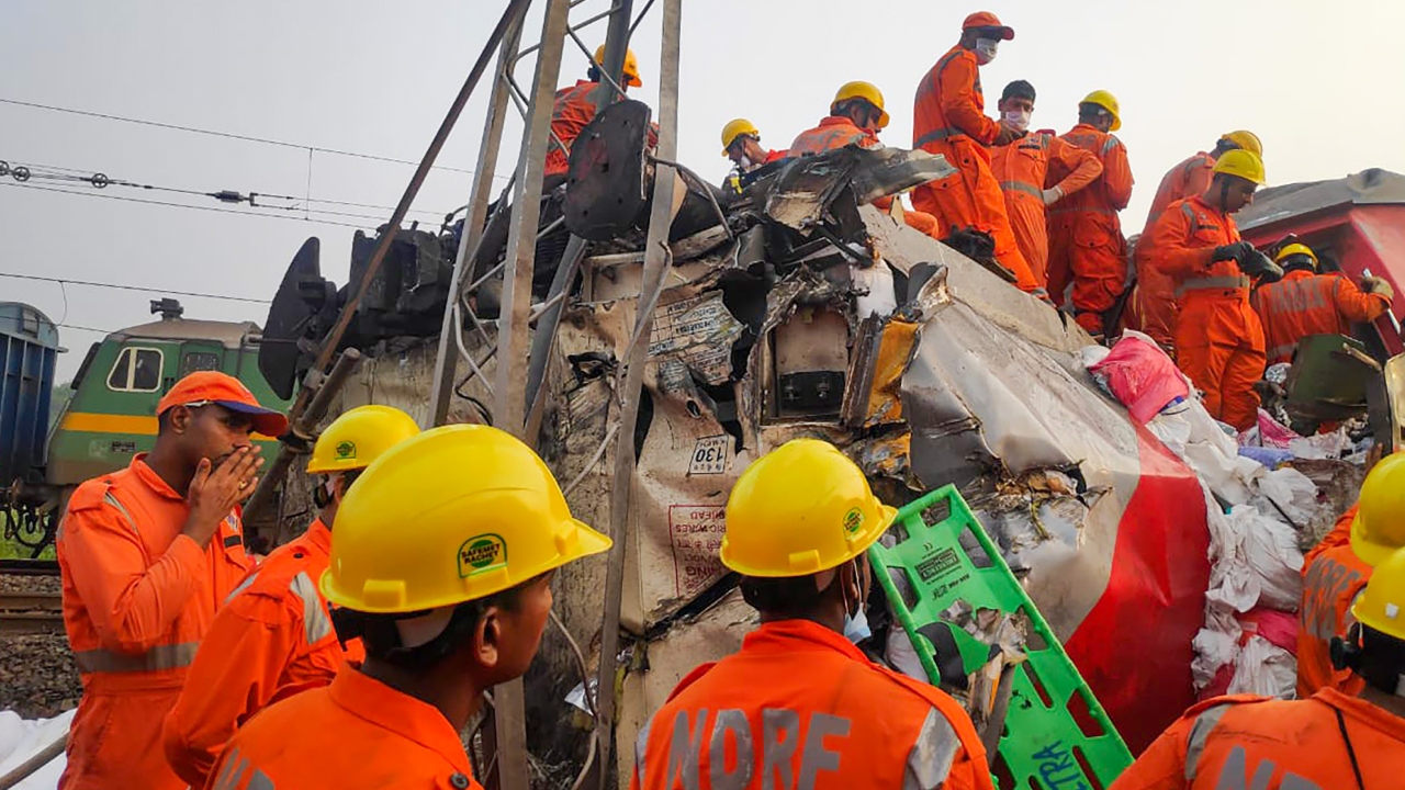 Nearly 18 hours after the massive train tragedy in Odisha's Balasore district, restoration work has begun at the accident site. Credit: PTI Photo