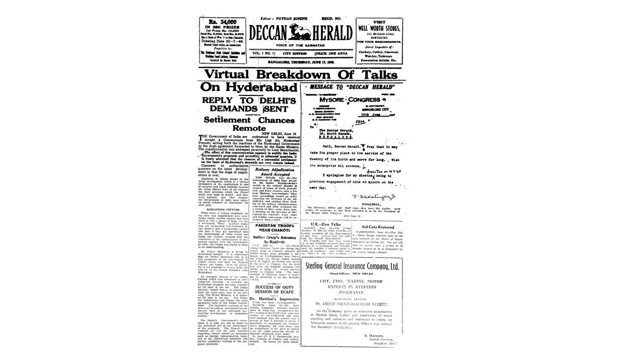 Virtual breakdown on talks on Hyderabad. June 17, 1948.