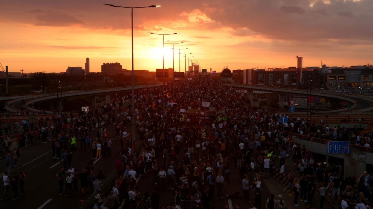 People attend a demonstration