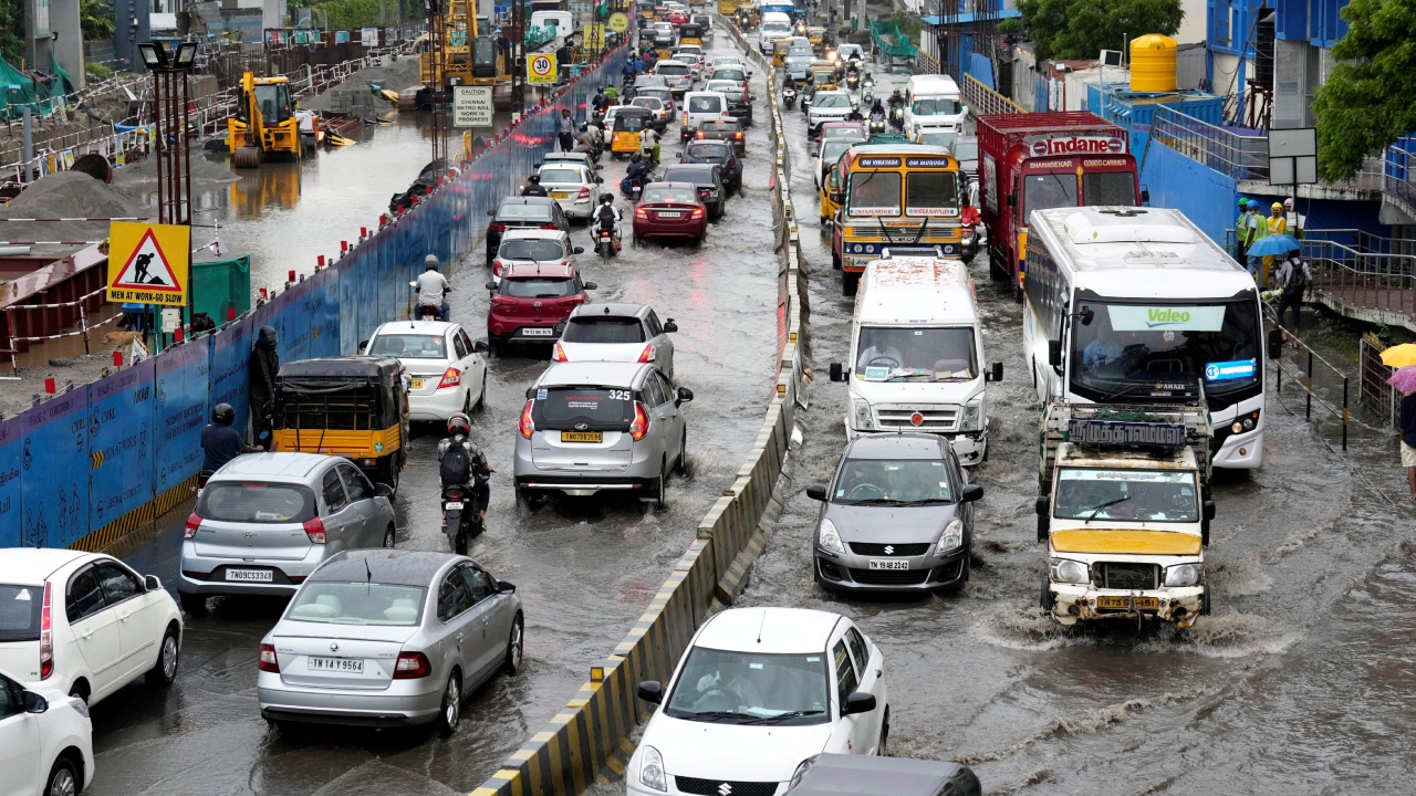 Several places in the city were inundated leading to water-logging and heavy traffic on Monday morning due to the incessant rains. Credit: PTI Photo