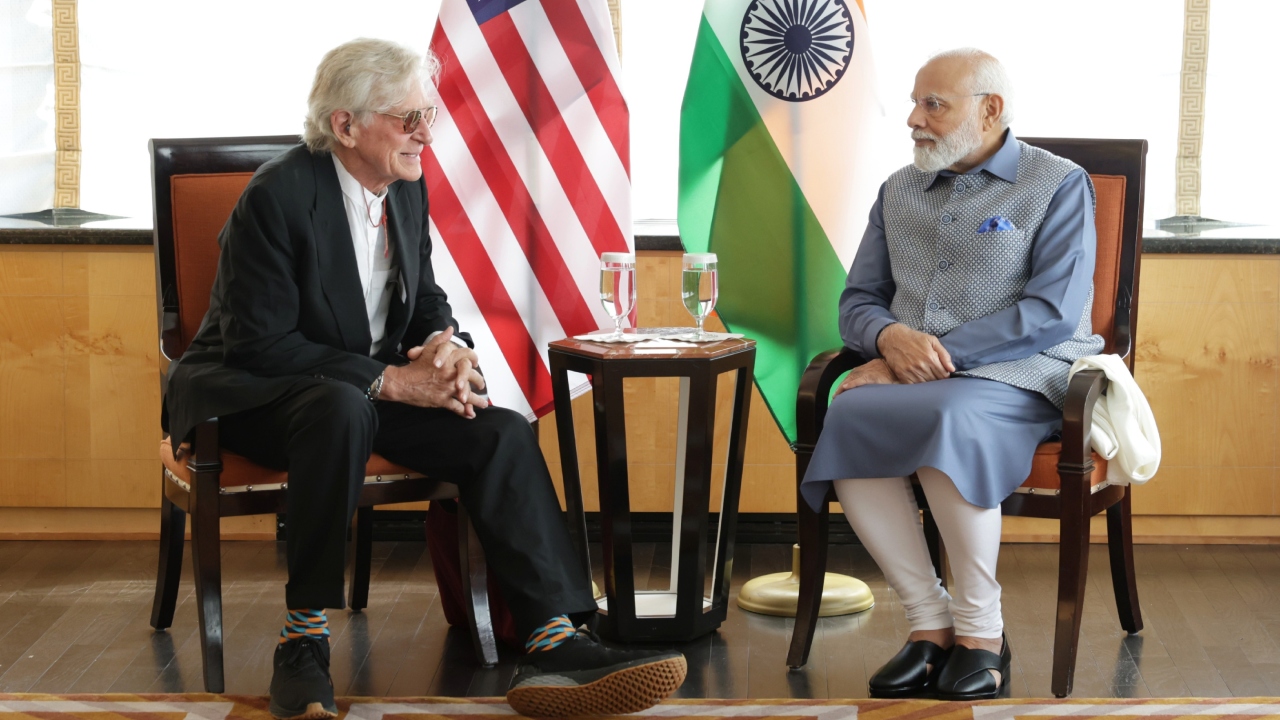 PM Modi also met professor Robert AF Thurman, a champion of the preservation of Tibetan culture. Credit: Twitter/@narendramodi