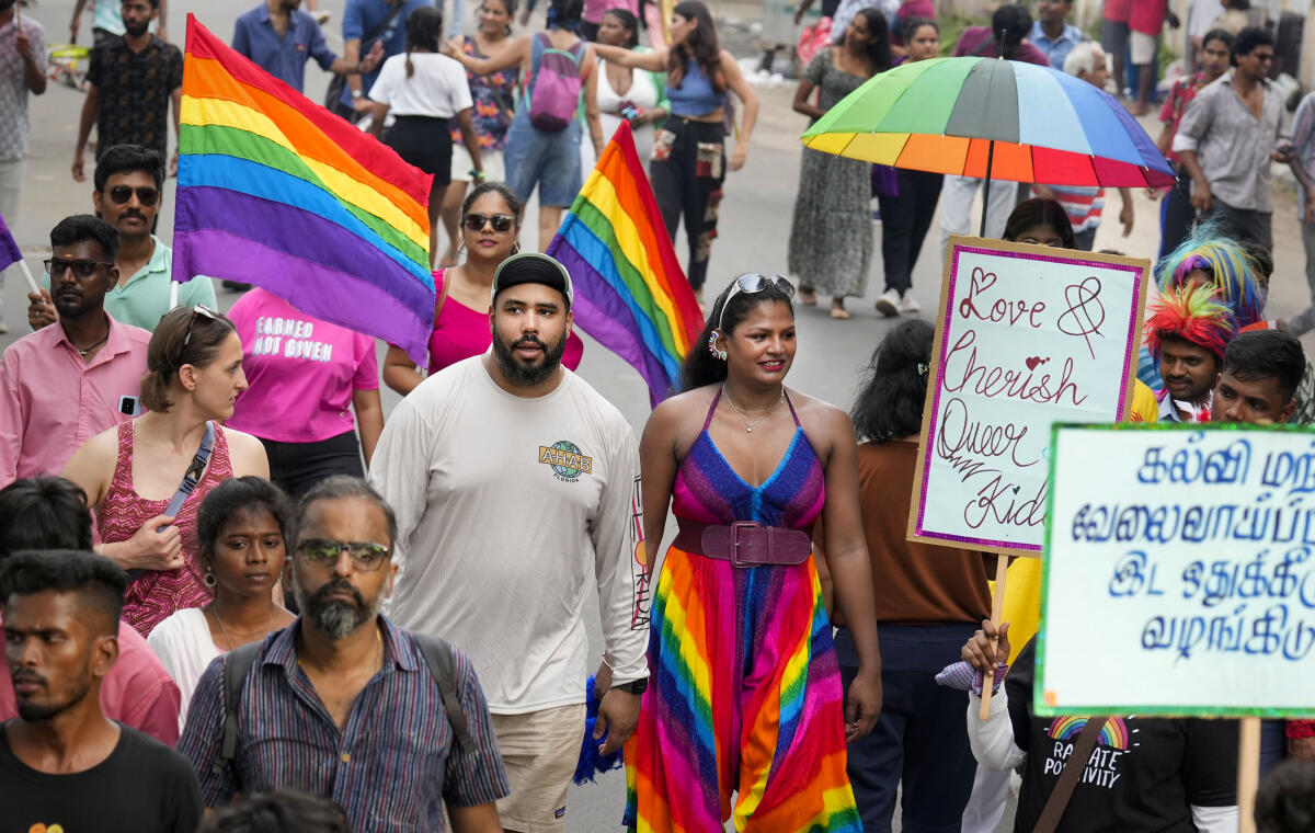 Revelers take part in the Chennai Rainbow Pride March, in Chennai. Credit: PTI Photo