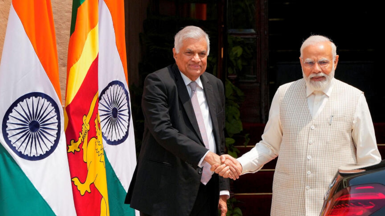 Prime Minister Narendra Modi with President of Sri Lanka Ranil Wickremesinghe prior to their meeting at Hyderabad House, in New Delhi, Friday, July 21, 2023. Credit: PTI Photo