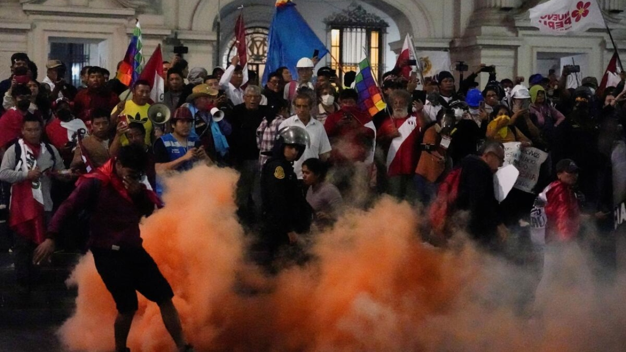 Anti-government demonstrators protest against President Dina Boluarte in Lima, Peru July 22, 2023. Credit: PTI Photo