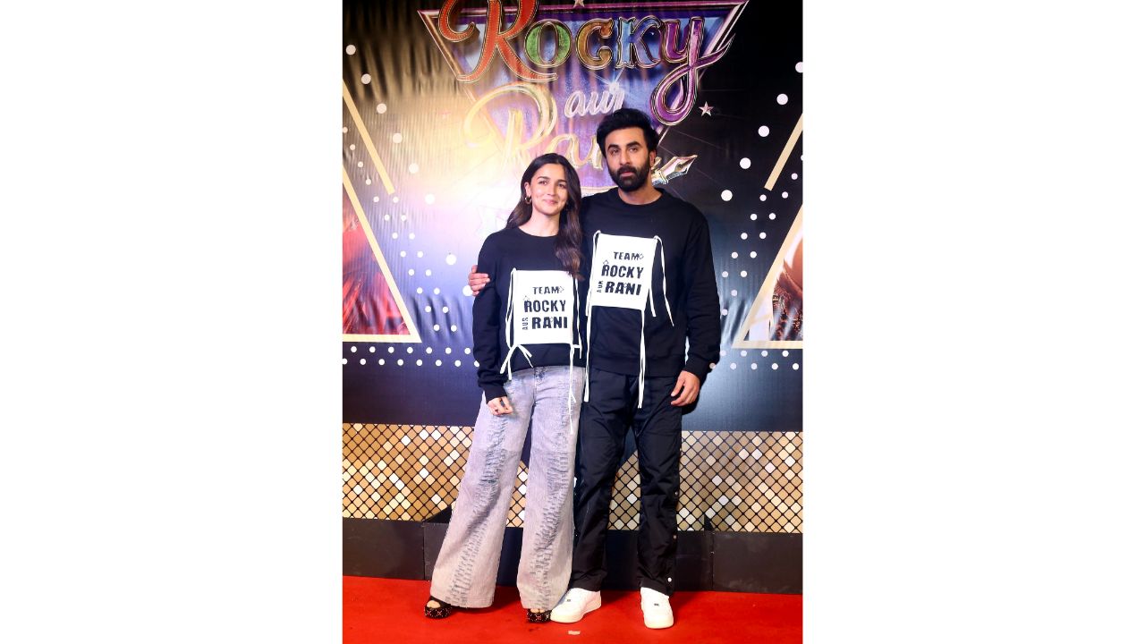 Alia Bhatt was accompanied by her husband Ranbir Kapoor for the screening of her movie 'Rocky Aur Rani Ki Prem Kahaani'. Credit: PTI Photo