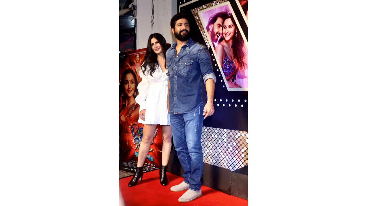 Katrina Kaif came with Vicky Kaushal for the special screening. Credit: PTI Photo