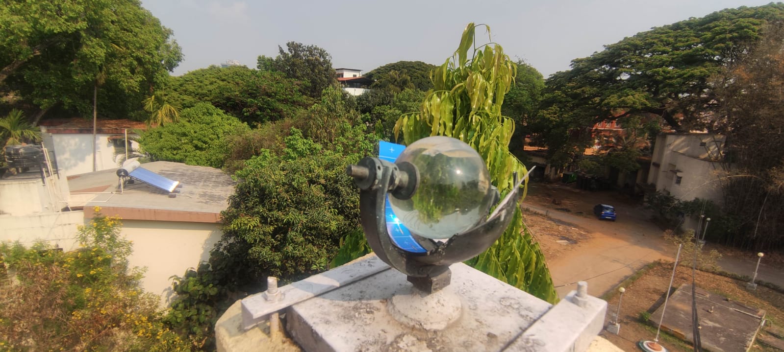 Setup on terrace has instruments such as sunshine recorder. Credit: DH Photos/Pushkar V