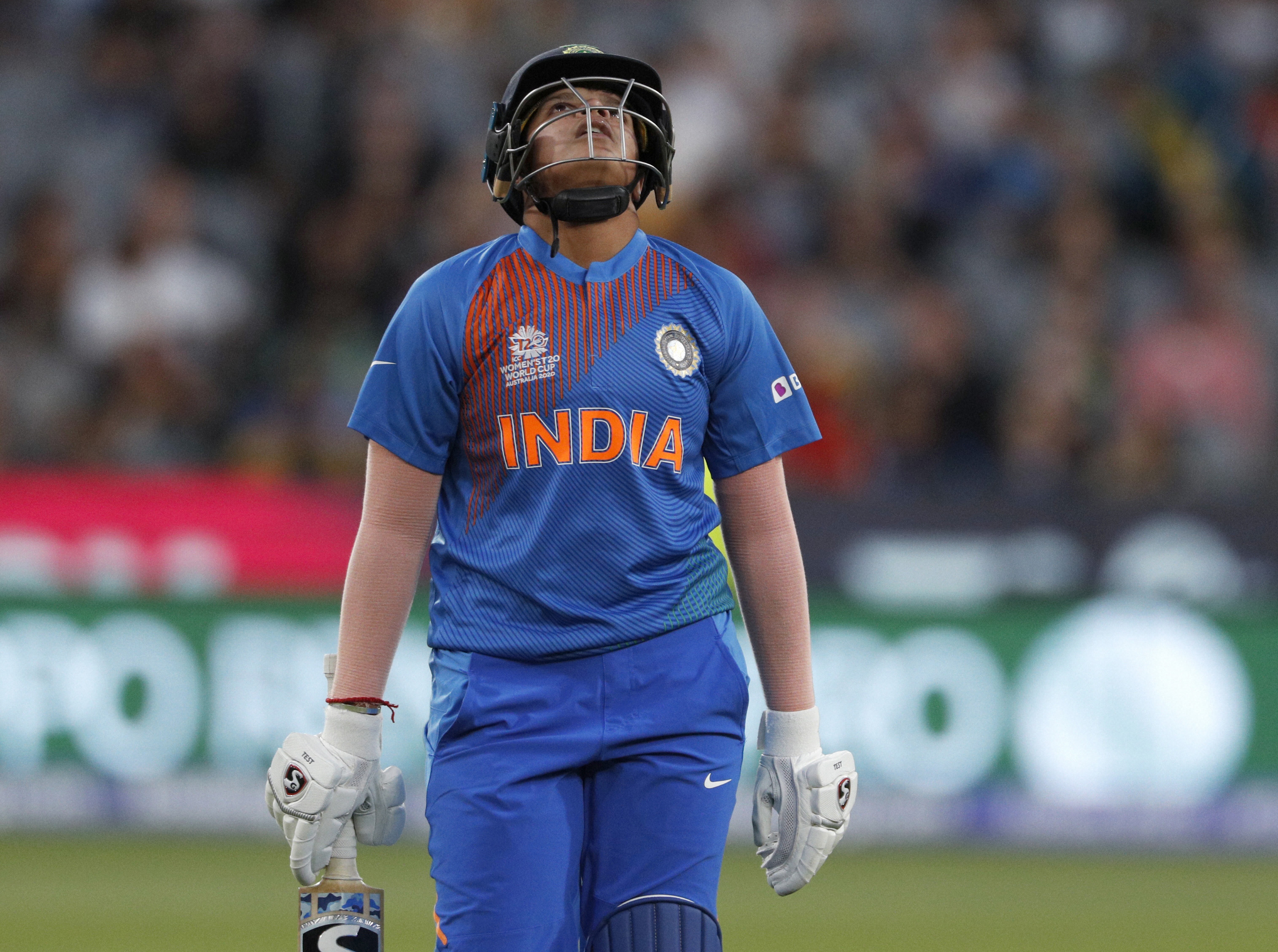 Shafali Verma walks off the field after her dismissal