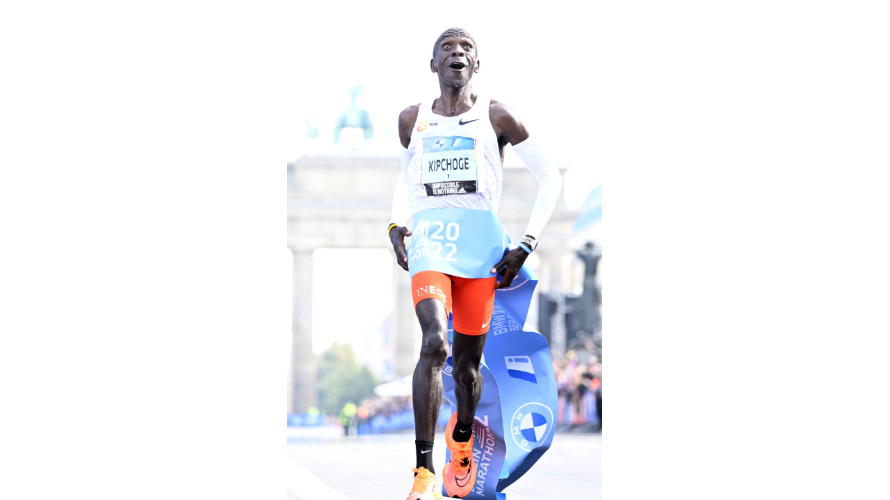 Eliud Kipchoge beat his own world record by 30 seconds, running 2:01:09 at the Berlin Marathon. Credit: AFP File Photo