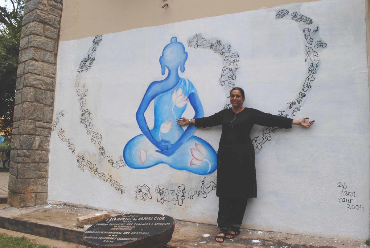 Budha Mural on outer wall of Hebbar-Roerich Museum