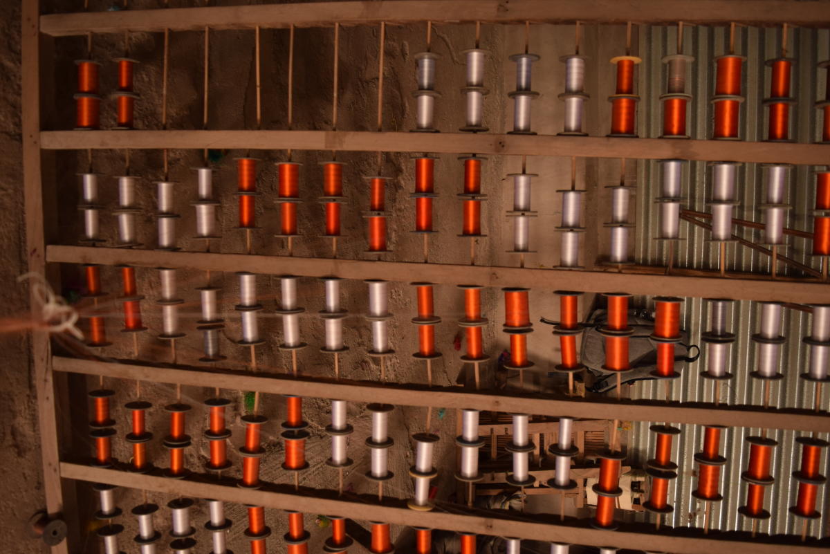 Thread collection used in saree weaving.