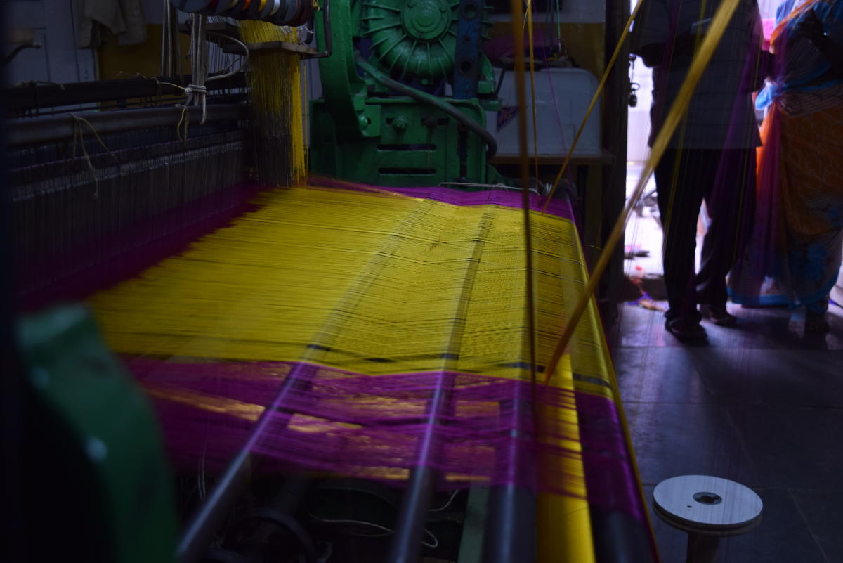 inheritance of loss? Saree work in progress on a power loom in Ilkal; women weavers. photos by author