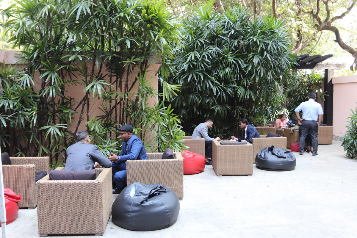 Asean delegates discuss matters over lunch.