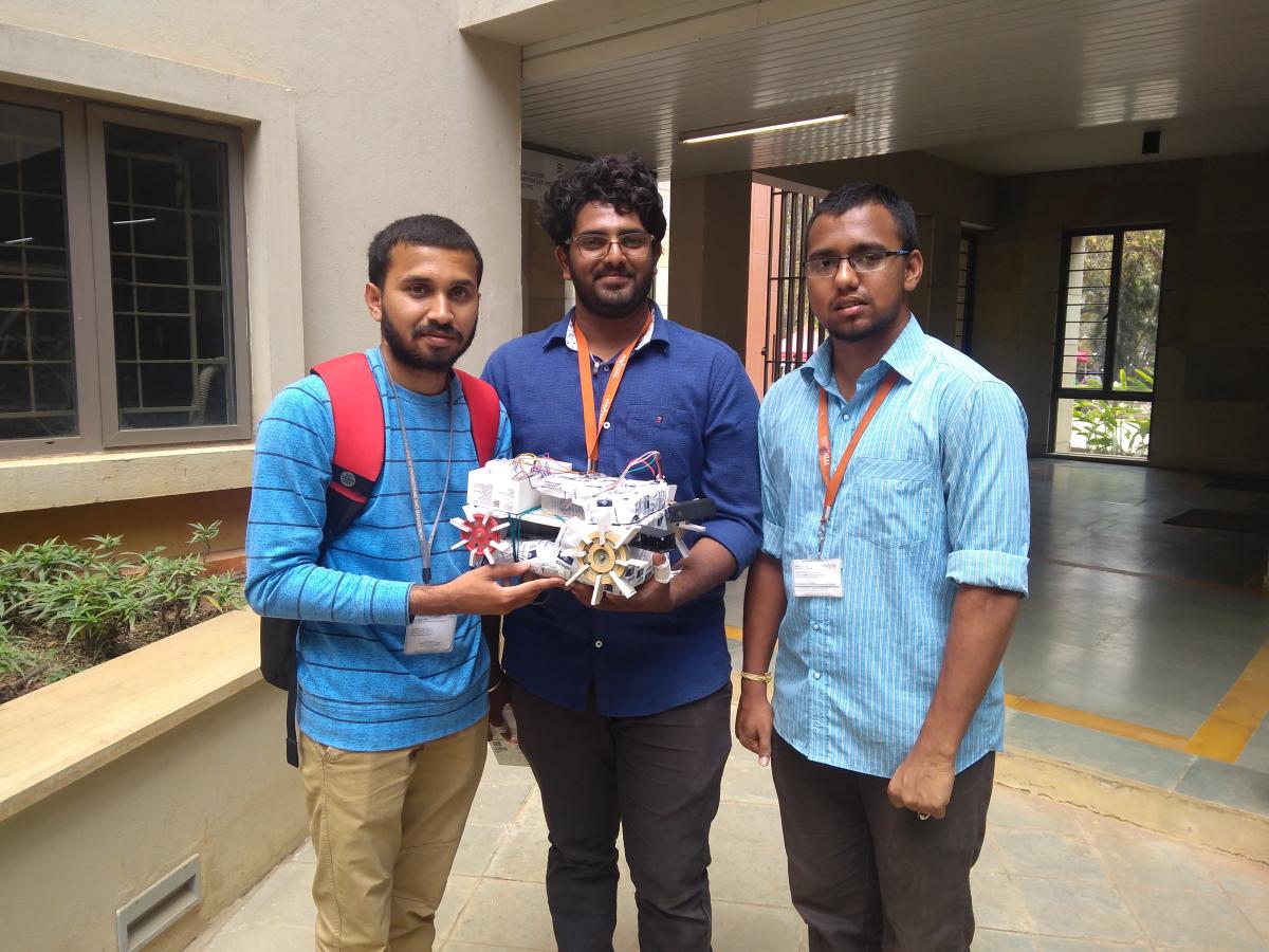 Suraj M Singh (middle), Yashwanth Singh (left), Vishnu Maheswar (right) students who participated in aqua soccer. 