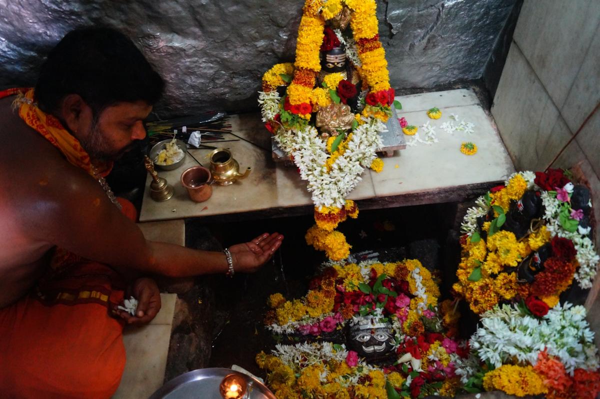 legendary: Water seeps continuously in all seasons in the sanctum sanctorum of Male Malleshwara Temple at the Indrakeela Hills in Koppal district.
