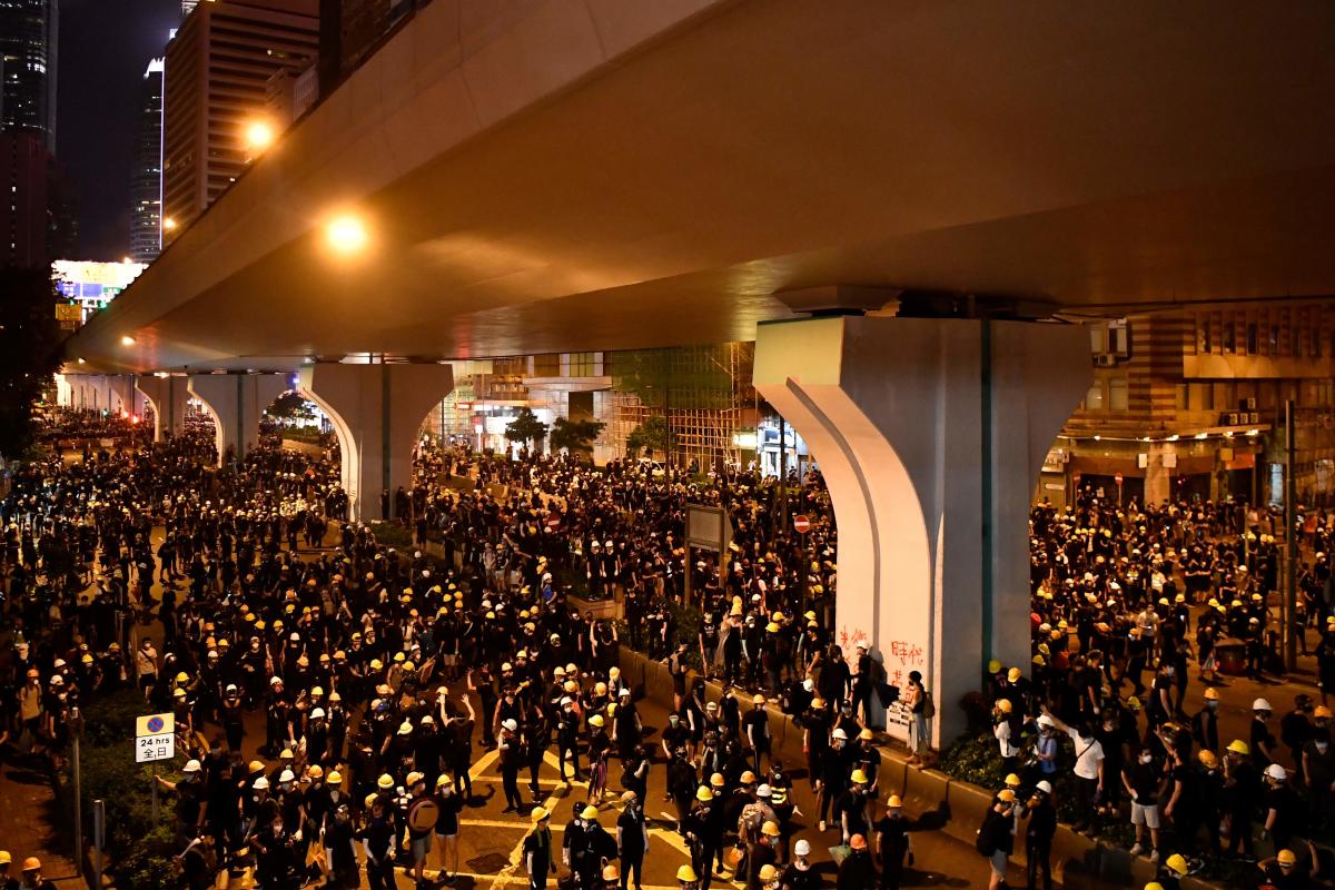 Protesters gather after a march against a controversial extradition bill in Hong Kong on July 21, 2019. (Photo by AFP)