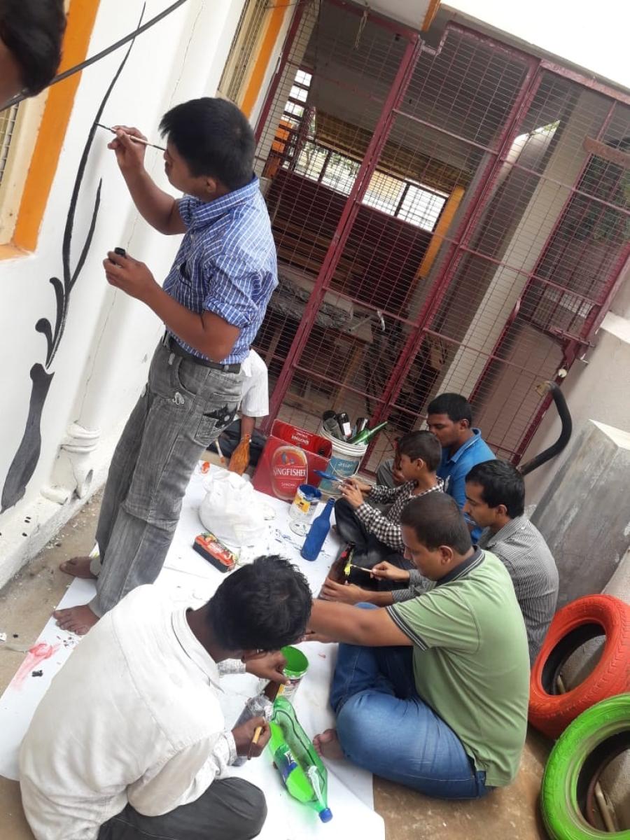 Students engaged in art and craft activities at Mythri School, in Mysuru. Photos by Author