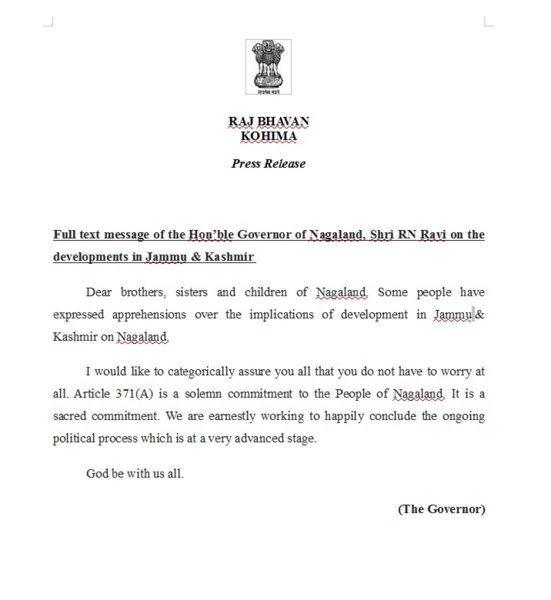 Nagaland governor's statement