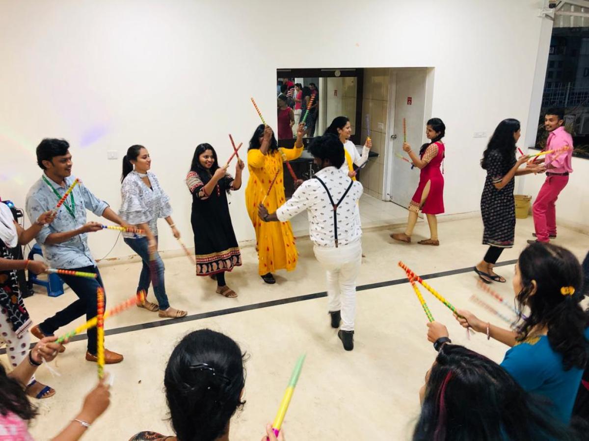 Bollywood dancing is seen as an ideal activity for employee entertainment and team building. (Above) A session at Scaleneworks.