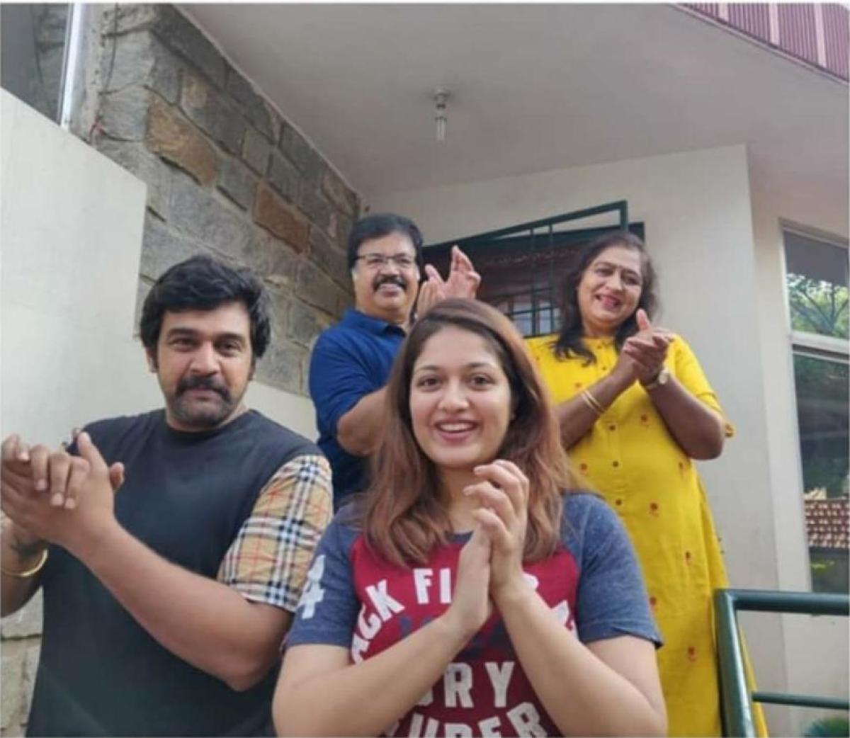 Sundar with wife Pramila Joshai, son-in-law Chiranjeevi Sarja and daughter Meghana Raj.