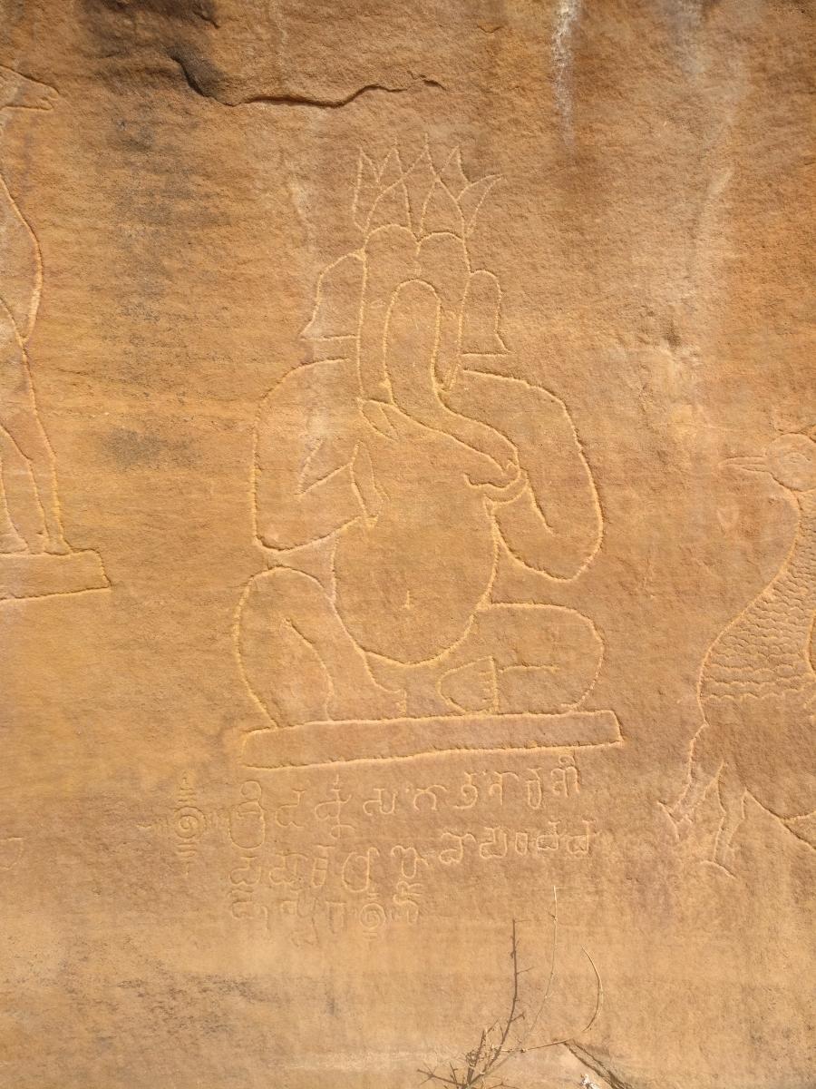 Inscriptions and sketches at one of the Early Chalukyan quarries near Pattadakallu. Photo credit: Srikumar M Menon
