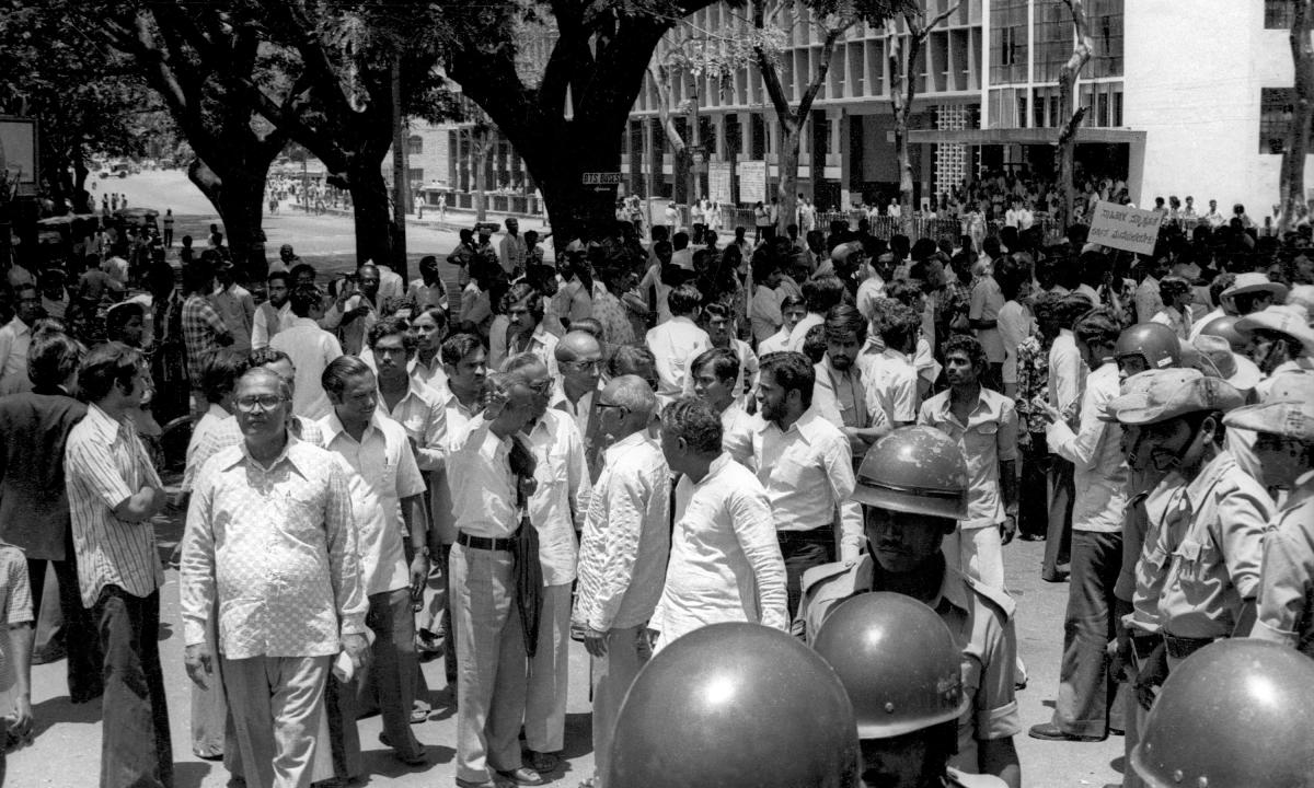 Kannada writers and intellectuals join a protest in front of the M S building in Bengaluru