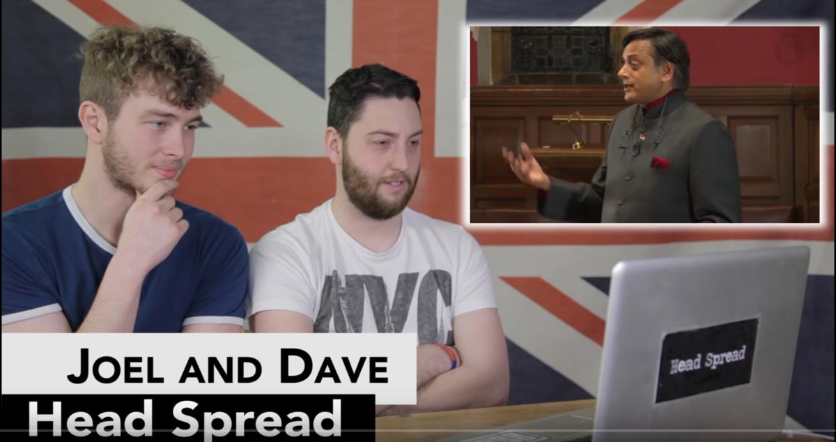 Tharoor's speech at the Oxford Union was educational for the young hosts of Head Spread. Credit: YouTube/HeadSpread