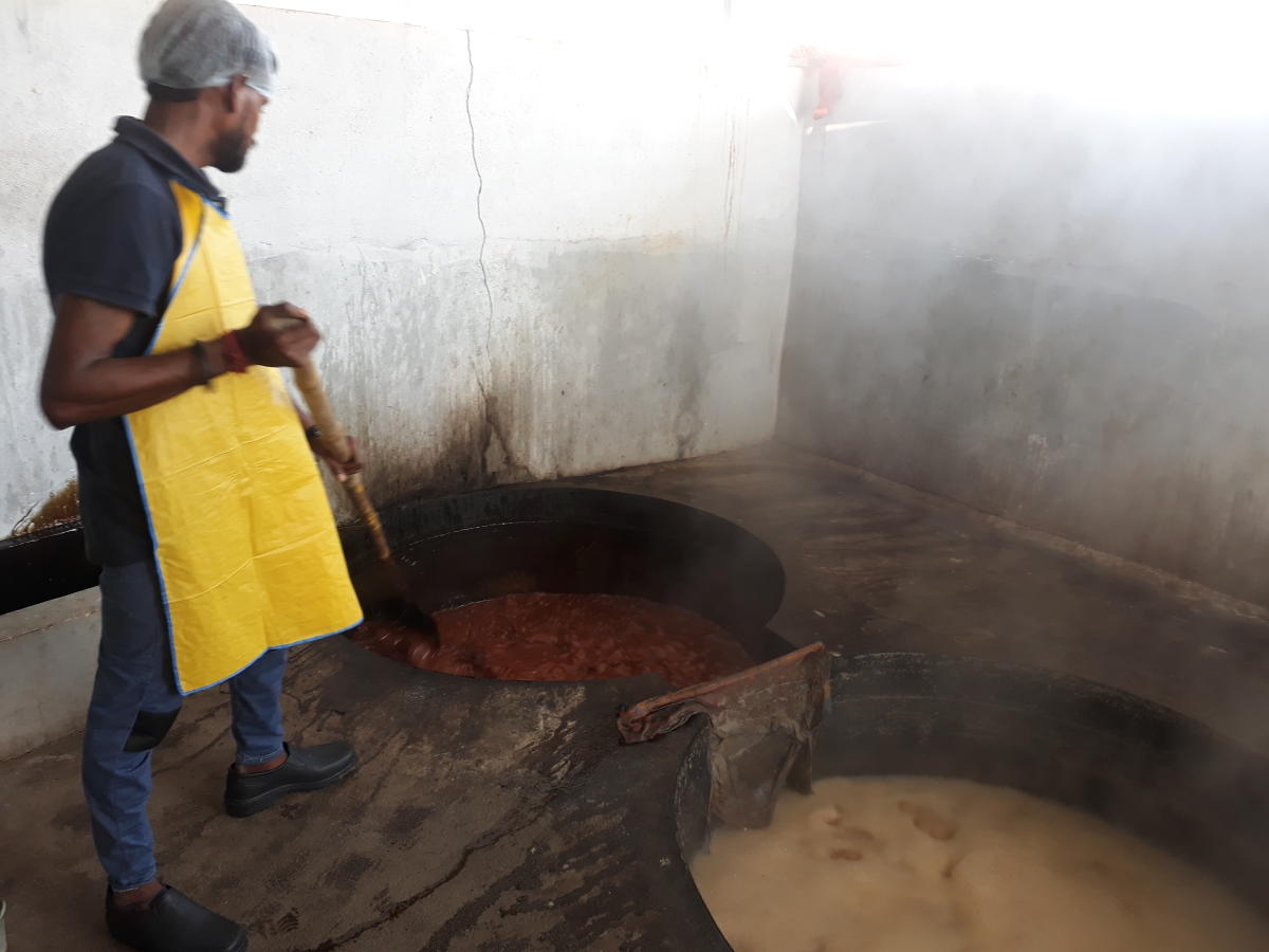 Worker processing the jaggery. Photos by Pramod Chitturi
