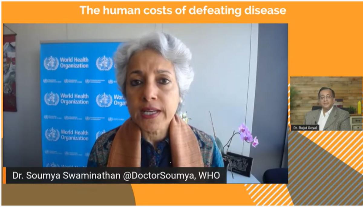 Dr Soumya Swaminathan in conversation with Dr Rajat Goyal during Knowledge Factory 2021, held virtually on March 18 and 19.