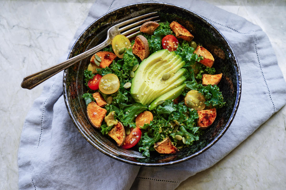 Greek kale salad with creamyTahini dressing.