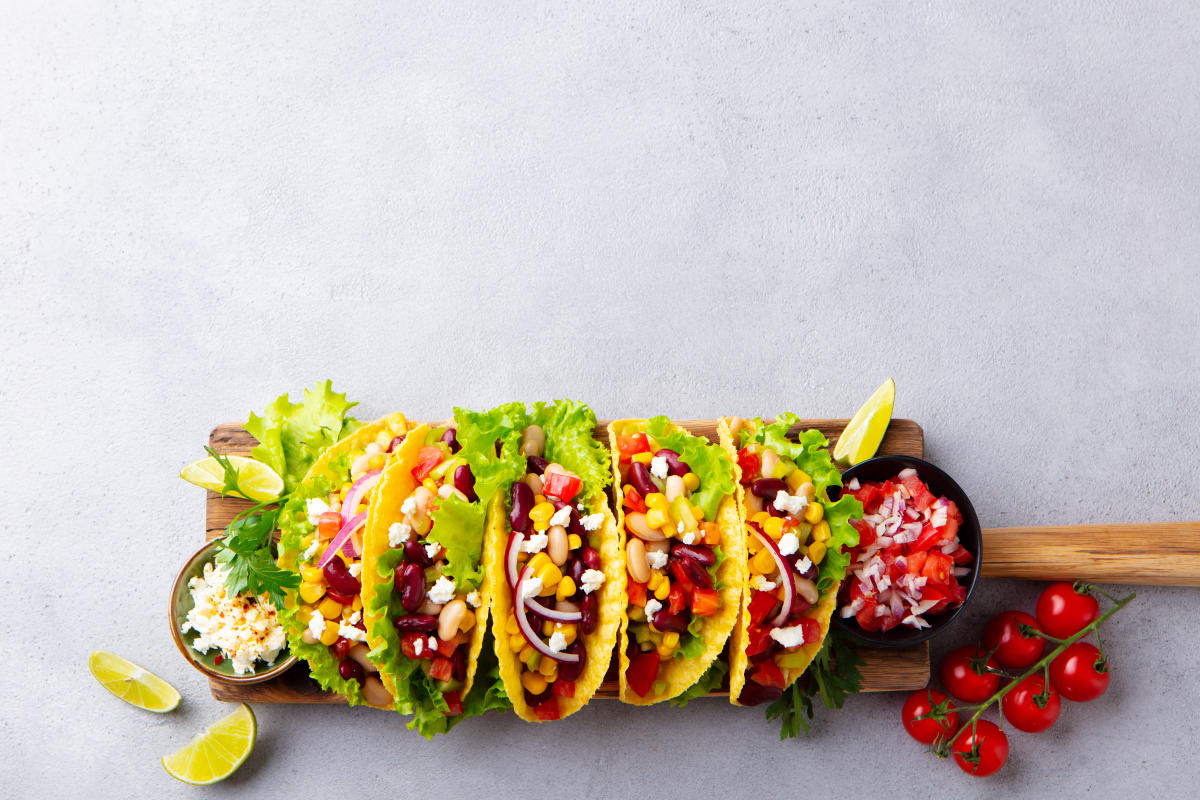 Tacos with mixed vegetables and beans