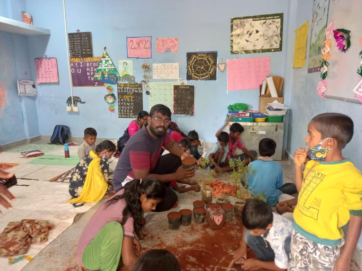 Activity-based learning underway at the school in Satanur.