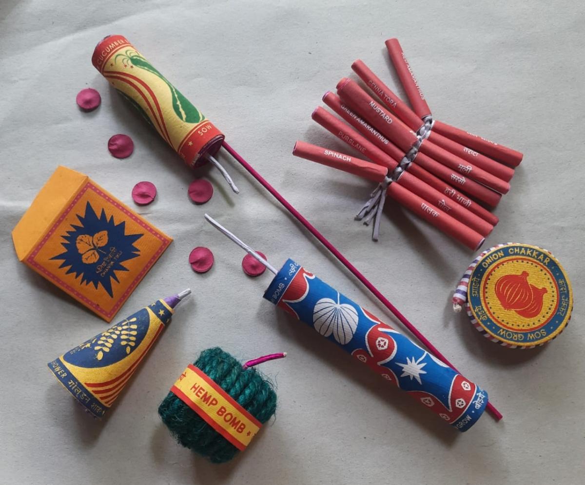 Various seed firecrackers that do not burst but instead should be sown in the soil