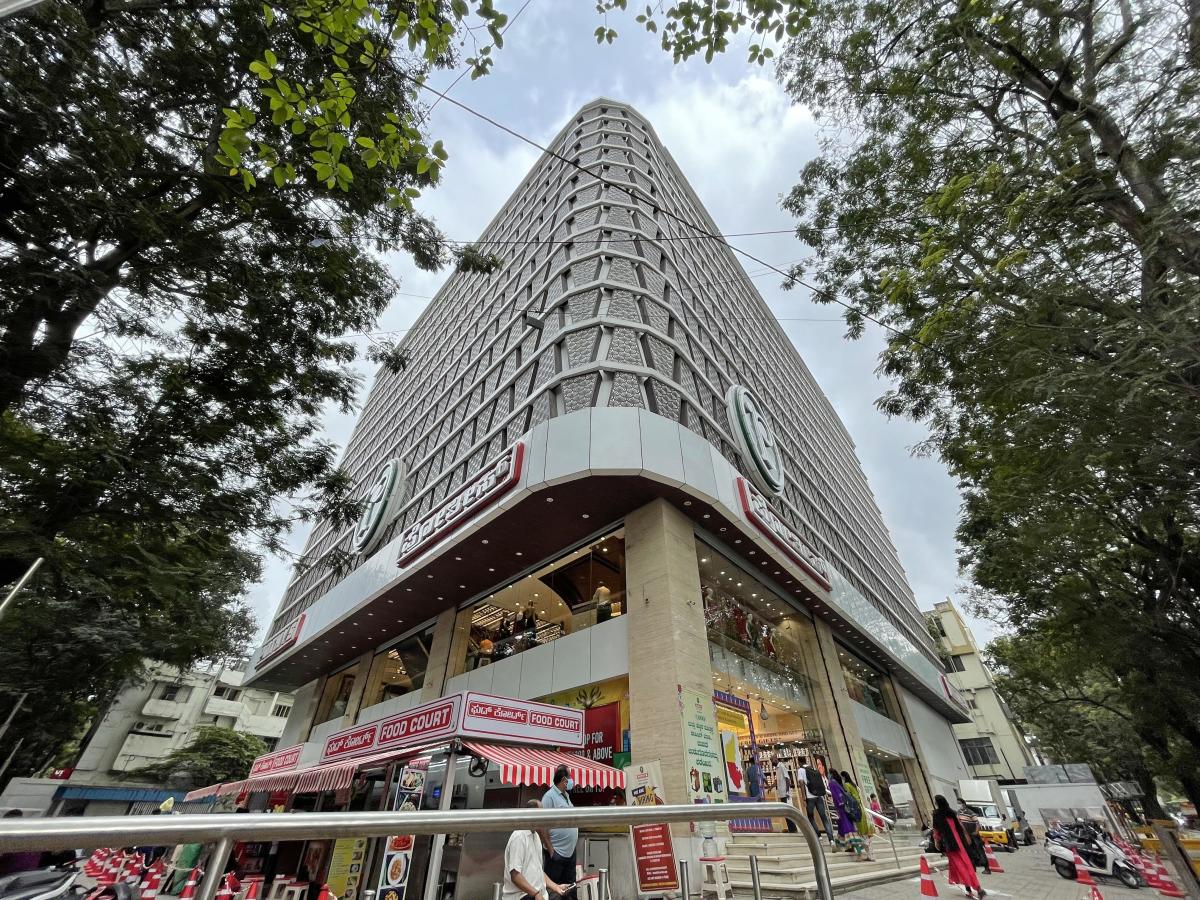 A textile showroom has come up in place of the Sagar theatre.Credit: DH Photo