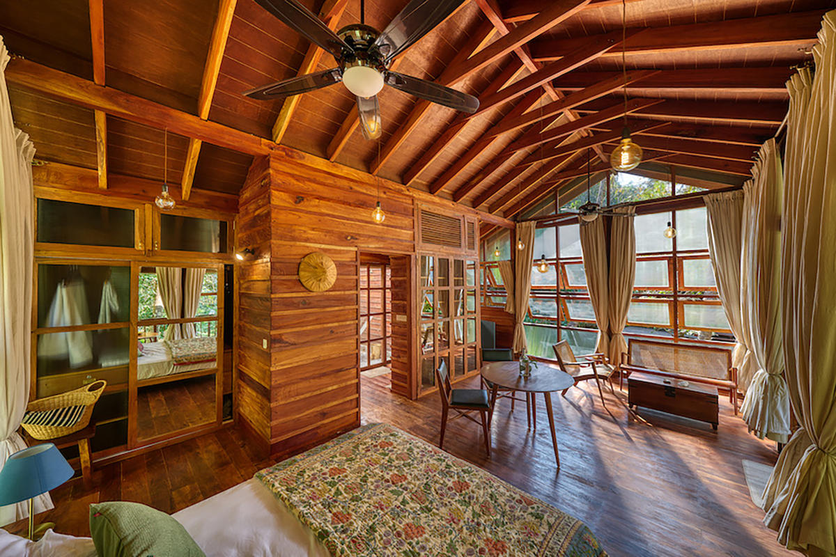 Interiors of the Kumta-based home has roofing done with marine plywood and coconut timber.