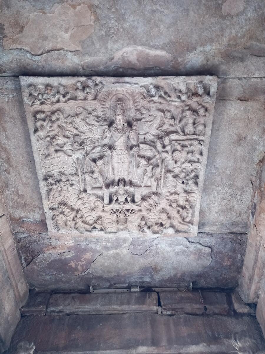 A carving of Surya Narayan at Virupaksha temple in Pattadakal.