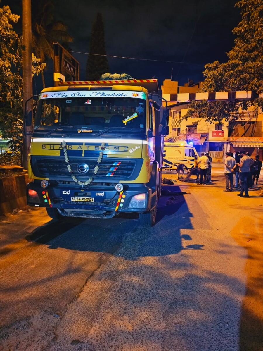 The tipper lorry that hit and crushed the two 19-year-olds to death near MM Road. Credit: Special Arrangement