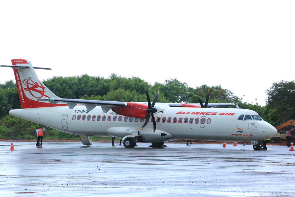 Alliance Air flight from Chennai being accorded water salute at the Jaffna International Airport in Sri Lanka that opened for commercial operations on Thursday. (Photo/MEA)