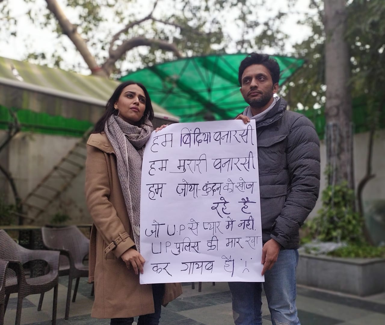 Actors Swara Bhaskar and Zeeshan Ayub at Press Club of India where the fact finding report on UP was released.