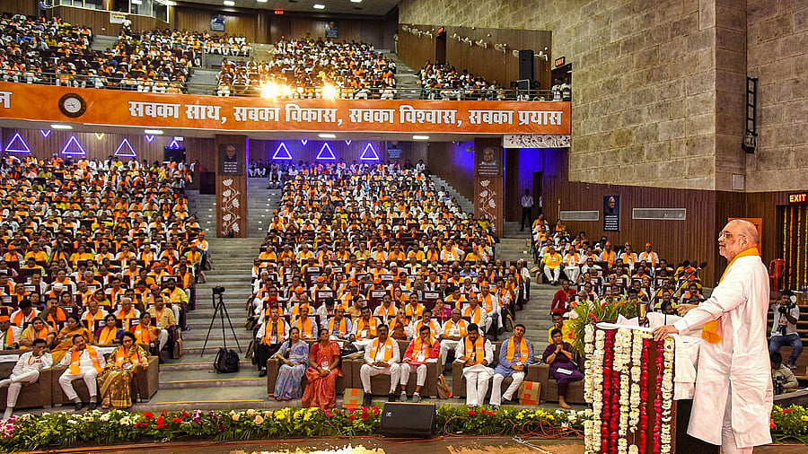 <div class="paragraphs"><p>Union Home Minister Amit Shah addresses at the BJP Greater State Working Committee meeting, in Gwalior, Sunday, August 20, 2023. </p></div>