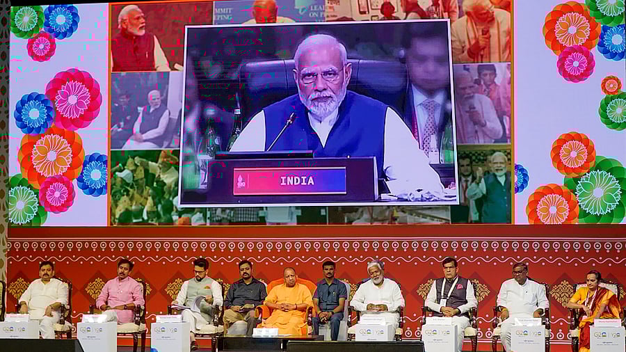 <div class="paragraphs"><p>Prime Minister Narendra Modi virtually attends the Y20 Summit under G20, in Varanasi, Thursday, Aug. 18, 2023.</p></div>