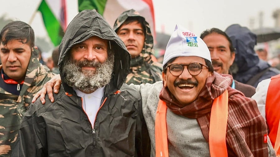 <div class="paragraphs"><p>Congress leader Rahul Gandhi with Shiv Sena (Uddhav Thackeray faction) MP Sanjay Raut during the party's 'Bharat Jodo Yatra'. </p></div>