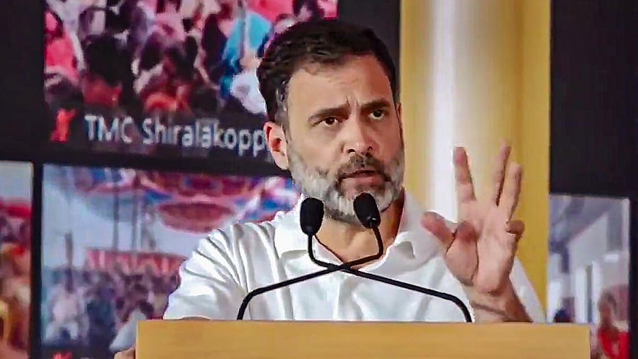<div class="paragraphs"><p>Congress leader Rahul Gandhi addresses a gathering during the inauguration of the state government's Gruha Lakshmi scheme in Mysuru. </p></div>