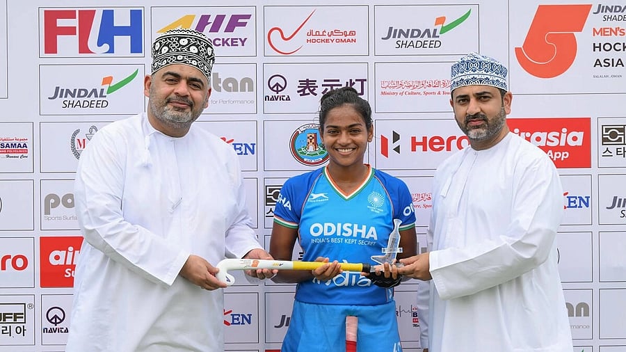 <div class="paragraphs"><p>India's Akshata Abaso Dhekale receives the Player of the Match award after the Women's Asian Hockey 5s World Cup Qualifier match between India and Malaysia, in Salalah, Oman, Friday, Aug. 25, 2023.</p></div>