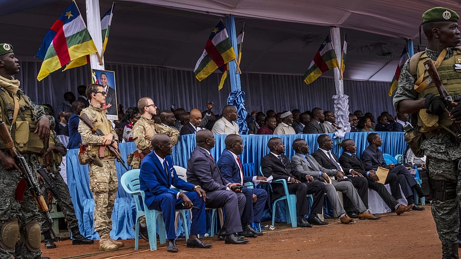 <div class="paragraphs"><p>Wagner mercenaries guarding the president and other high-ranking attendees in Bangui, capital of the Central African Republic, in 2019.<br></p></div>