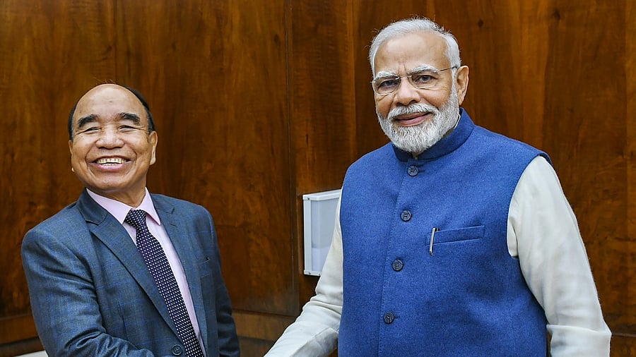 <div class="paragraphs"><p>Prime Minister Narendra Modi with Mizoram Chief Minister Zoramthanga in New Delhi. </p></div>