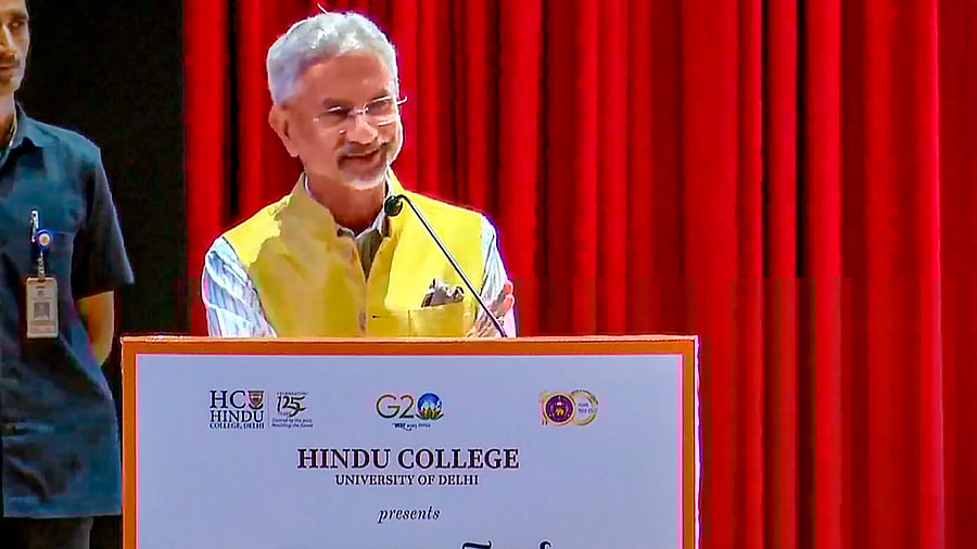 <div class="paragraphs"><p>External Affairs Minister S Jaishankar speaks to the students of Hindu College on G20 Presidency &amp; its Global Impact, in New Delhi.&nbsp;</p></div>